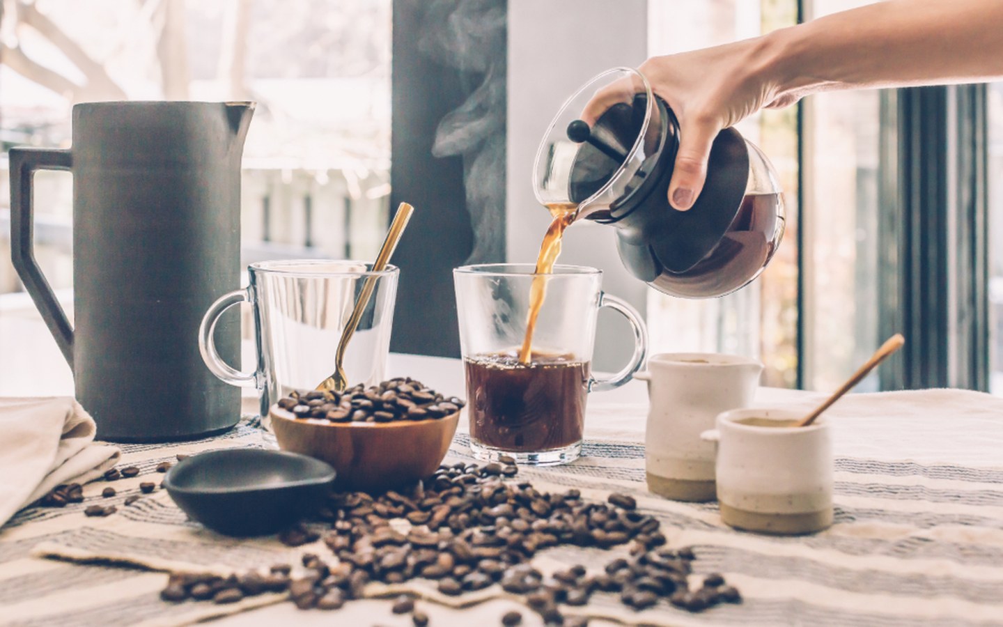Freshly roasted speciality coffee beans and espresso